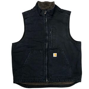 Carhartt Vest Sherpa Lined Mens Large Black 104277 Full Zip Workwear Mock Neck